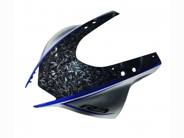 2022-2024 Marble Black Silver Blue Forged Carbon Fiber Style Yamaha YZF R3/R25 Motorcycle Fairings