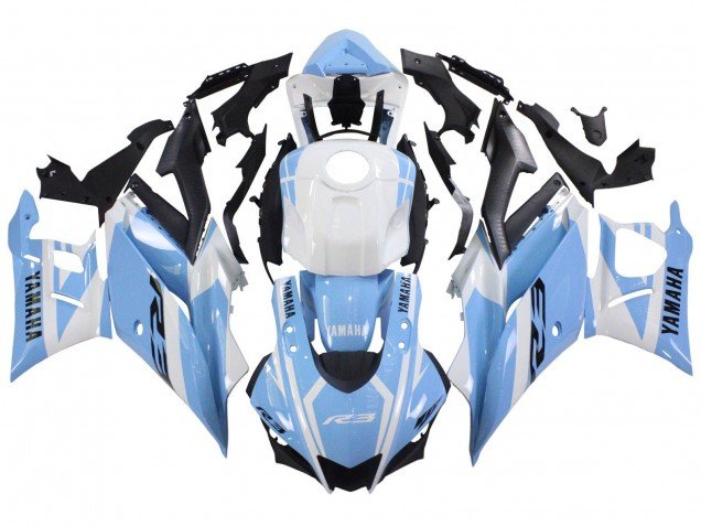 2022-2024 White Light Blue Yamaha YZF R3/R25 Motorcycle Fairings