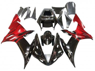 2002-2003 Glossy Black Red Flame Yamaha YZF 1000 R1 Motorcycle Fairings