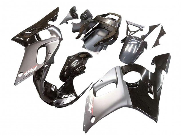 1998-2002 Silver Glossy Black Yamaha YZF 600 R6 Motorcycle Fairings