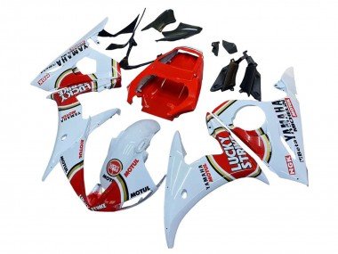 2006-2009 White Red Lucky Strike Motul Yamaha YZF R6S Motorcycle Fairings