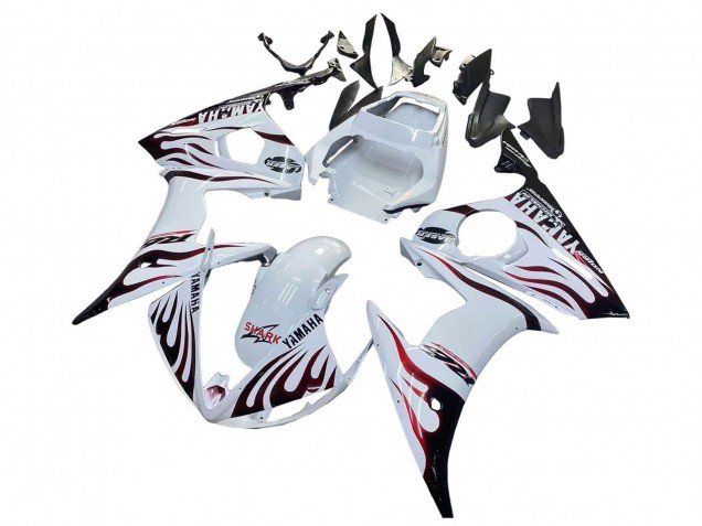 2006-2009 White with Dark Black Flame Yamaha YZF R6S Motorcycle Fairings