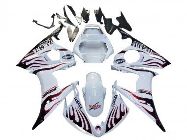 2006-2009 White with Dark Black Flame Yamaha YZF R6S Motorcycle Fairings