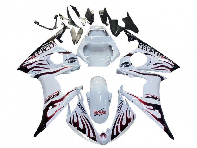 2006-2009 White with Dark Black Flame Yamaha YZF R6S Motorcycle Fairings