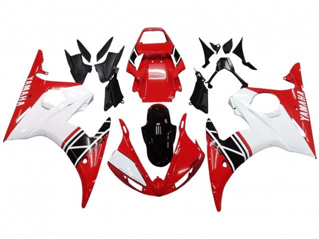 2003-2004 White Red Glossy Black Yamaha YZF R6 Motorcycle Fairing