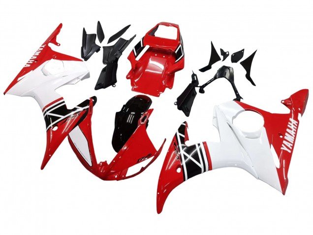 2006-2009 White Red Glossy Black Yamaha YZF R6S Motorcycle Fairing