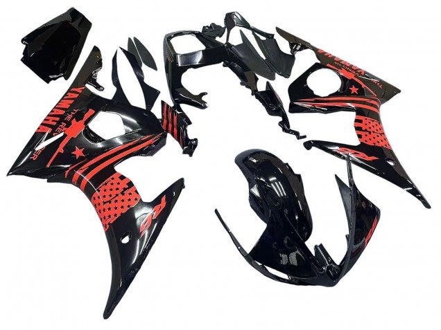 2006-2009 Glossy Black Red Yamaha YZF R6S Motorcycle Fairing