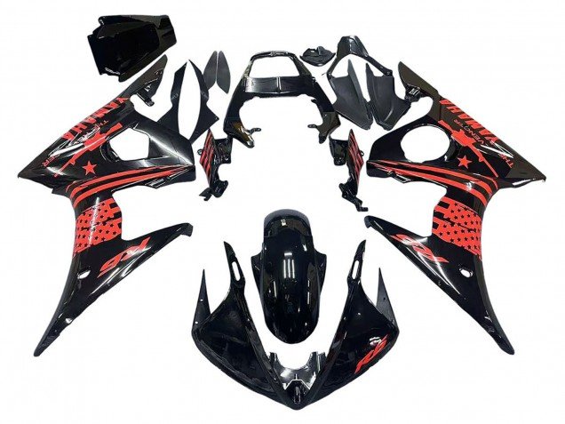 2006-2009 Glossy Black Red Yamaha YZF R6S Motorcycle Fairing