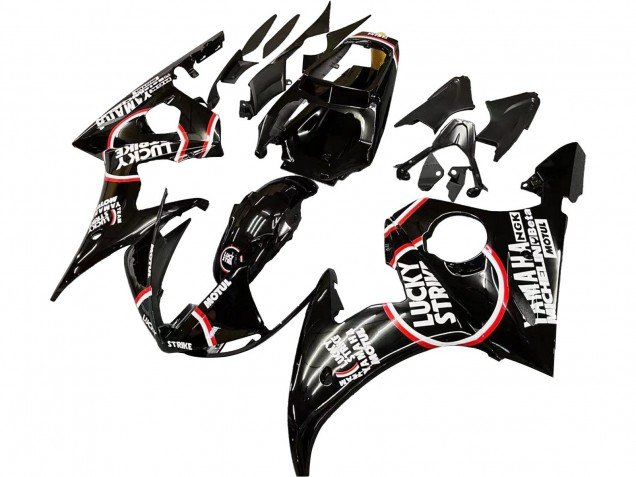 2003-2004 Glossy Black Red White Lucky Strike Motul Yamaha YZF R6 Motorcycle Fairings
