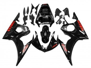 2006-2009 Glossy Black Red Yamaha YZF R6S Motorcycle Fairings