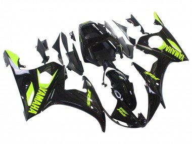 2003-2004 Glossy Black Neon Yellow Yamaha YZF R6 Motorcycle Fairings