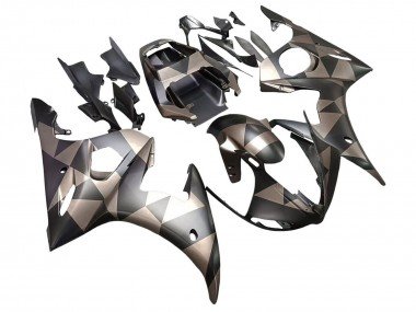 2006-2009 Grey Matte Black Geometric Yamaha YZF R6S Motorcycle Fairings