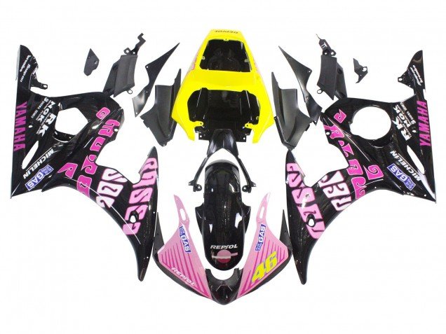 2006-2009 Yellow Pink Glossy Black Rossi Repsol 46 Yamaha YZF R6S Motorcycle Fairings