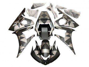 2006-2009 Black Red Geometric Yamaha YZF R6S Motorcycle Fairings