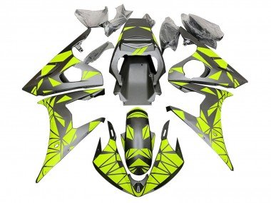 2006-2009 Neon Green Matte Black Geometric Yamaha YZF R6S Motorcycle Fairings