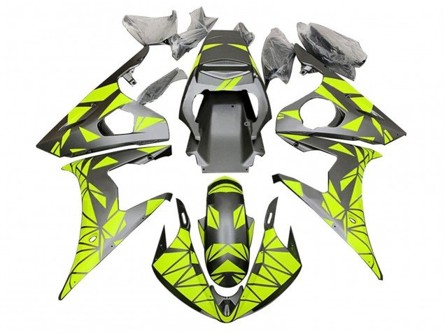 2006-2009 Neon Green Matte Black Geometric Yamaha YZF R6S Motorcycle Fairings