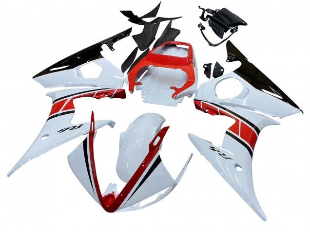 2006-2009 White Red Glossy Black Yamaha YZF R6S Motorcycle Fairings