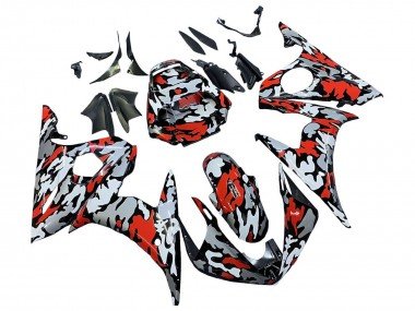 2006-2009 Black Red Grey Camouflage Yamaha YZF R6S Motorcycle Fairings