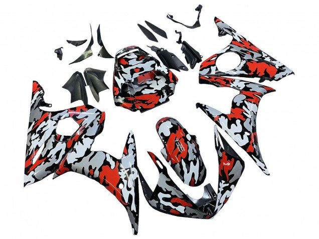 2006-2009 Black Red Grey Camouflage Yamaha YZF R6S Motorcycle Fairings