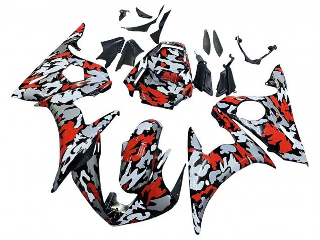 2006-2009 Black Red Grey Camouflage Yamaha YZF R6S Motorcycle Fairings