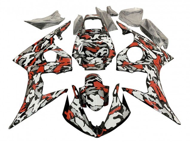 2006-2009 Black Red Grey Camouflage Yamaha YZF R6S Motorcycle Fairings