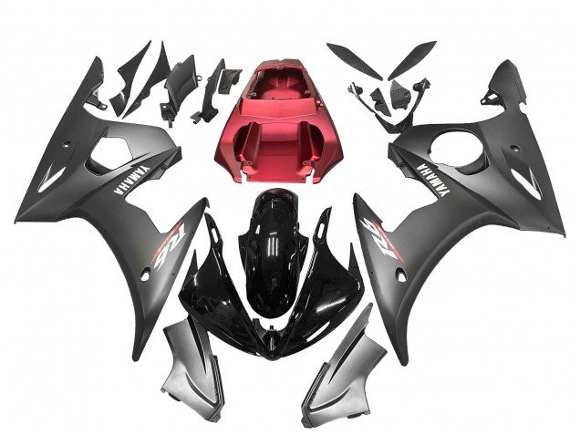 2005 Matte Black Glossy Black Grey Red Yamaha YZF 600 R6 Motorcycle Fairings