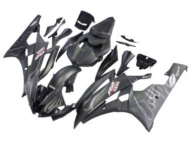 2006-2007 Matte Black Silver Flame Yamaha YZF 600 R6 Motorcycle Fairings