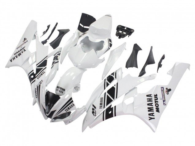 2006-2007 White Glossy Black Motul Michelin Yamaha YZF 600 R6 Motorcycle Fairings