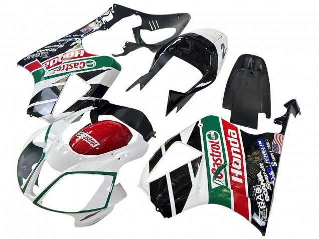 2000-2006 White Red Green Glossy Black Castrol Honda VTR1000 Motorcycle Fairings