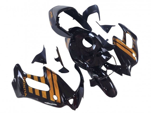 1997-2005 Glossy Black Gold Honda VTR1000F Motorcycle Fairings
