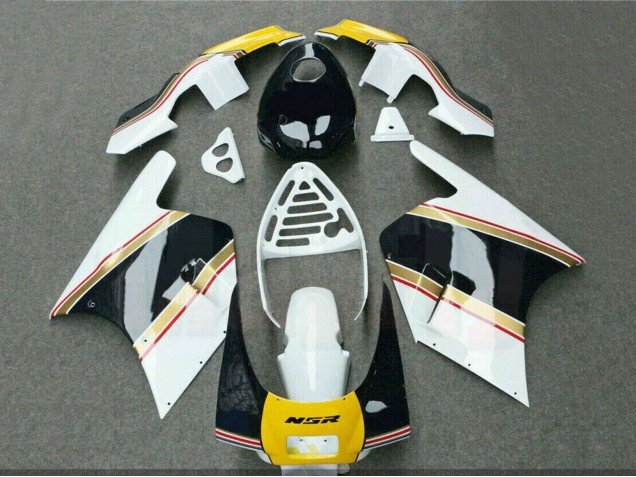 1988-1989 White Yellow Gold Glossy Black Honda NSR250R Motorcycle Fairings