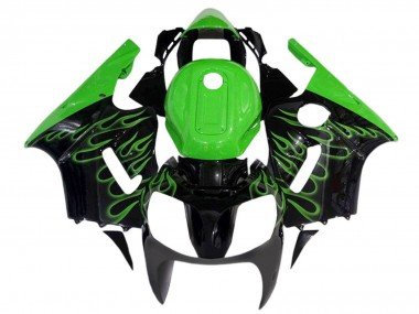 2000-2001 Glossy Black Green Flame Kawasaki ZX12R  Motorcycle Fairings