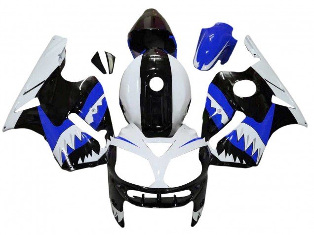 2002-2006 White Blue Black Shark Kawasaki ZX12R Motorcycle Fairings