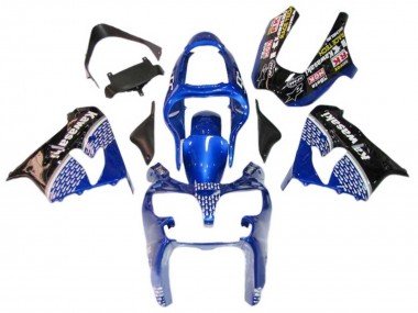 2000-2001 Blue White Glossy Black Kawasaki ZX9R Motorcycle Fairings