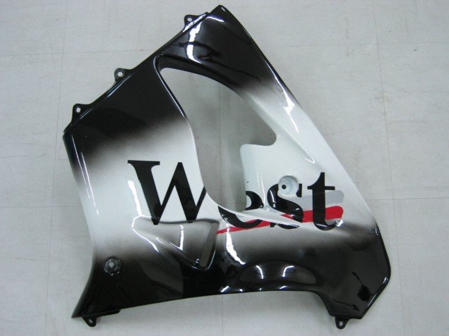 2000-2001 Glossy Black White West Kawasaki ZX9R Motorcycle Fairings