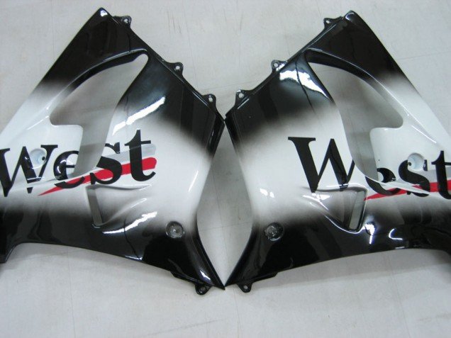 2000-2001 Glossy Black White West Kawasaki ZX9R Motorcycle Fairings