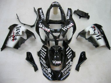 2000-2001 Glossy Black White West Kawasaki ZX9R Motorcycle Fairings