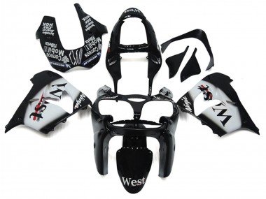 2002-2003 Glossy Black White West Kawasaki ZX9R Motorcycle Fairings