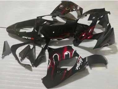 2002-2003 Glossy Black Red Flame Kawasaki ZX9R Motorcycle Fairing