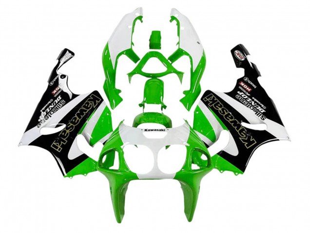 1996-2003 White Green Black Gold Silkolene Dunlop Kawasaki ZX7R Motorcycle Fairings