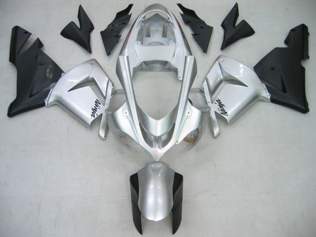 2004-2005 Glossy Silver Matte Black Kawasaki ZX10R Motorcycle Fairings