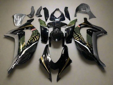 2016-2020 Glossy Black Gold Honeycomb Kawasaki ZX10R Motorcycle Fairings