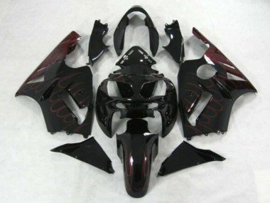 2002-2006 Glossy Black Burgundy Flame Kawasaki ZX12R Motorcycle Fairings