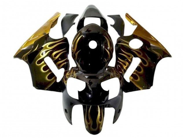 2002-2006 Glossy Black Gold Flame Kawasaki ZX12R Motorcycle Fairings