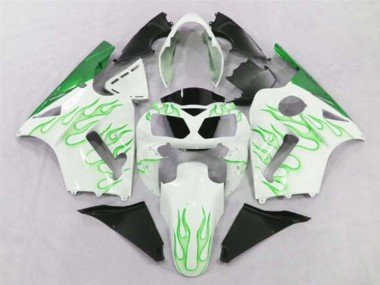 2002-2006 White Green Flame Kawasaki ZX12R Motorcycle Fairings