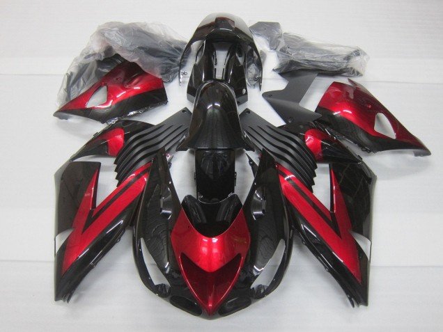 2006-2011 Candy Red Glossy Black Kawasaki ZX14R ZZR1400 Motorcycle Fairings