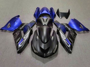 2006-2011 Matte Black Blue Silver Flame Kawasaki ZX14R ZZR1400 Motorcycle Fairings