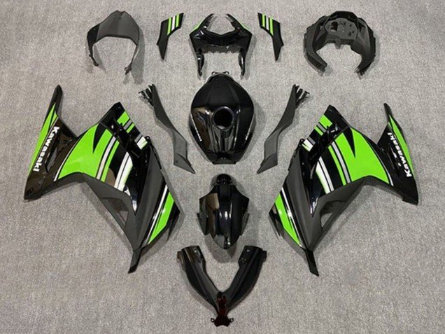 2013-2024 Glossy Black Green White Stripe Kawasaki EX300 Motorcycle Fairings