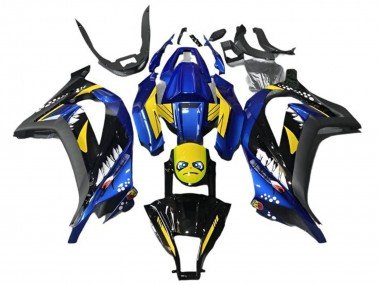 2013-2024 Blue Yellow Black Shark Kawasaki EX300 Motorcycle Fairings
