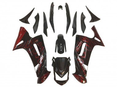 2006-2008 Glossy Black Red Flame Kawasaki Ninja 650 EX650 Motorcycle Fairings